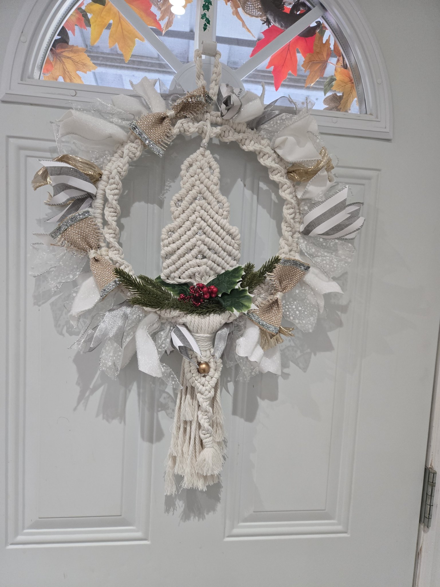 Cream Macramé Christmas Tree Wreath