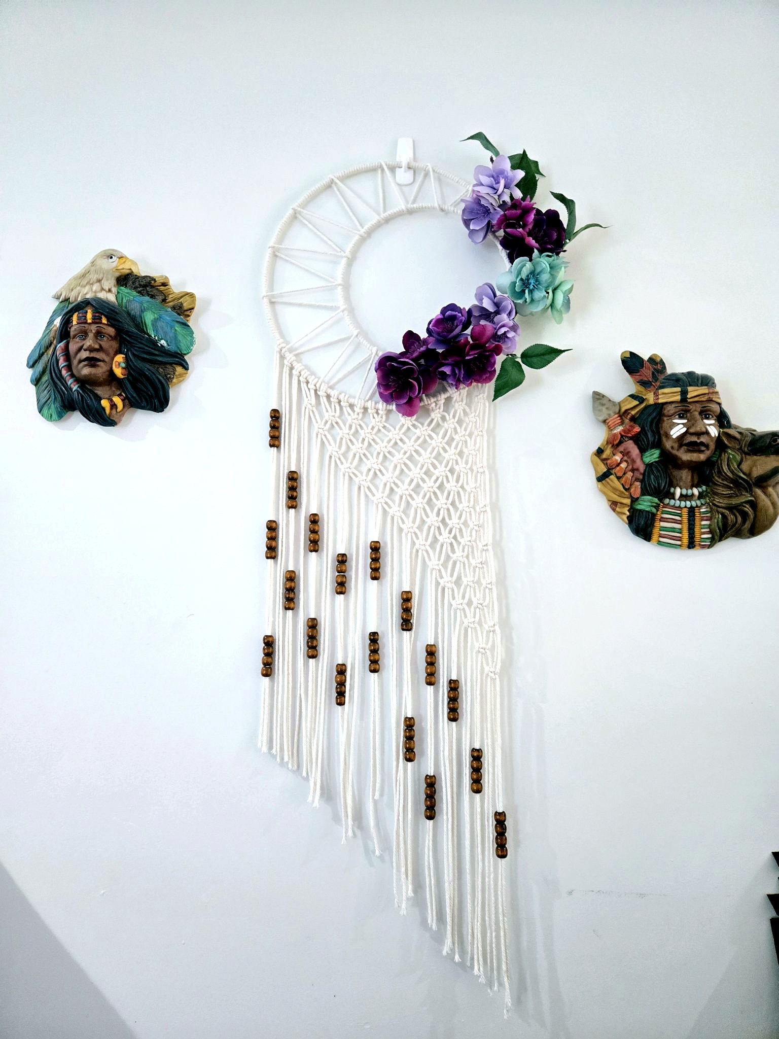 Crescent Moon Wall Hanging with Flowers