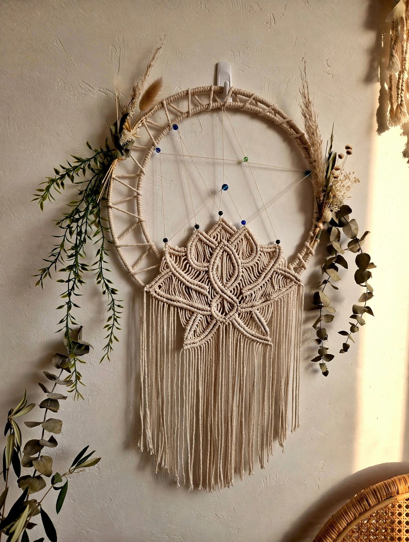 White Lotus Hoop with Blue Beads