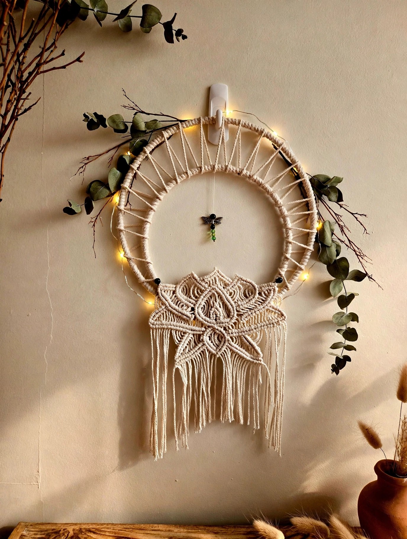 White Lotus Hoop with Dragonfly Charm